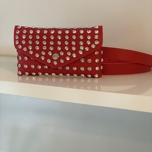 Red rhinestone belted Fanny bag
